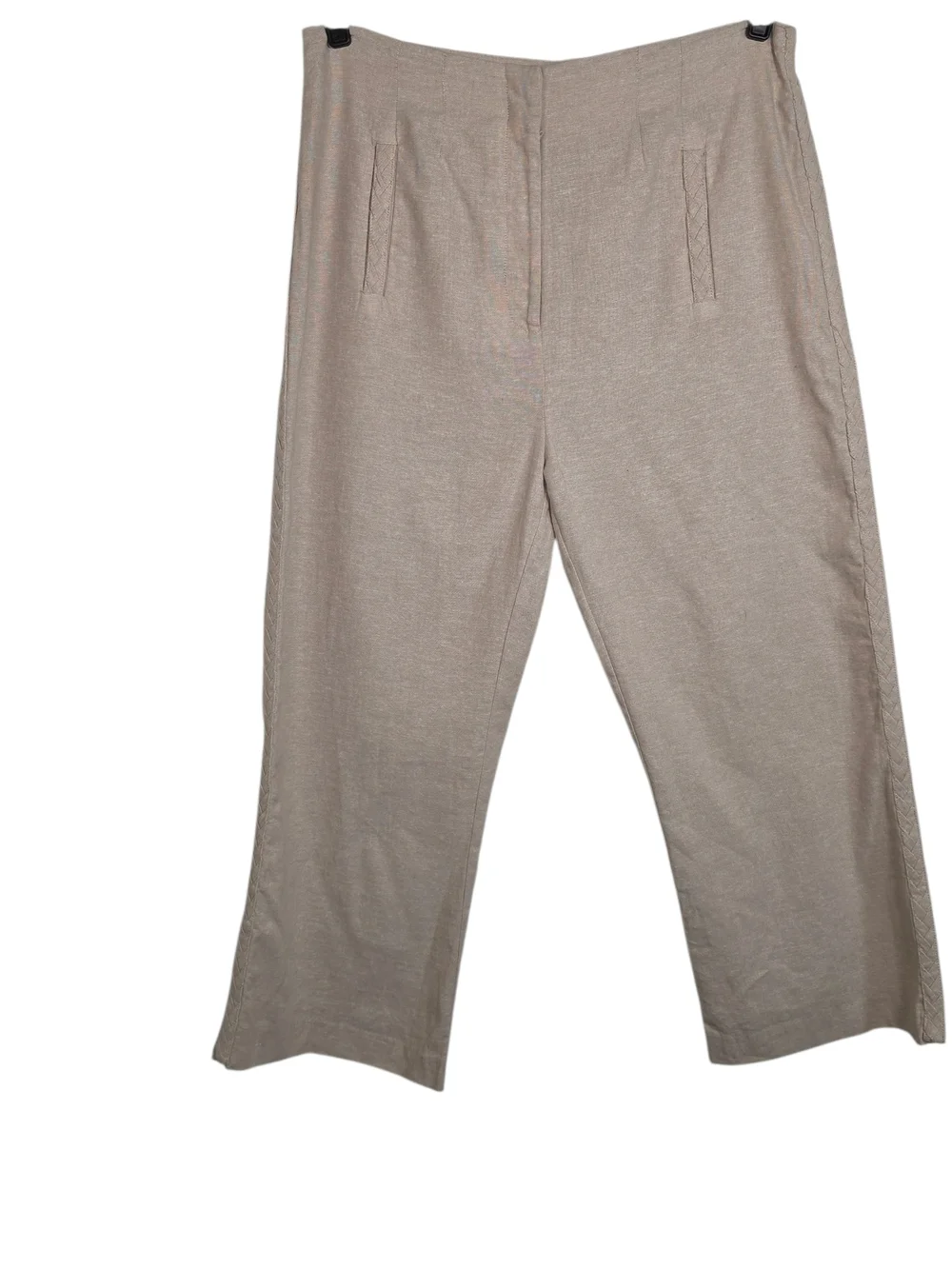 Jason Wu Linen Blend Wide Leg Pants Beige High Rise Cropped Trouser Sz 10 Quiet